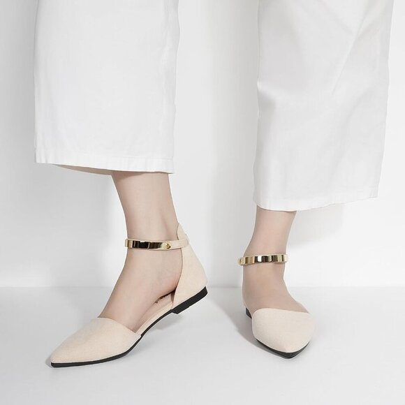 🆕Women Apricot Faux Suede Rhinestone Pointed Toe Bowknot Comfort Ballet Flats - Picture 5 of 7